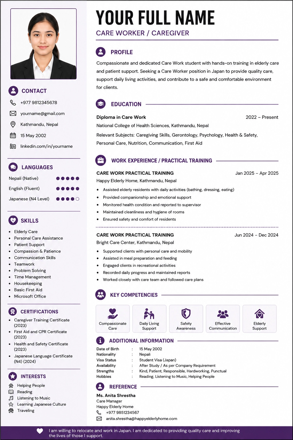 Real CV Example for Care work