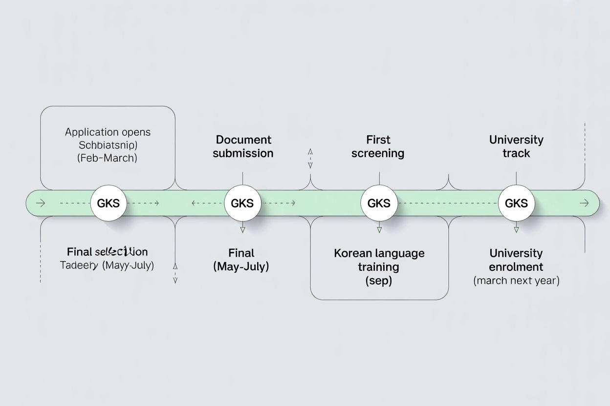 Example of GKS scholarship application timeline showing Embassy Track and University Track steps
