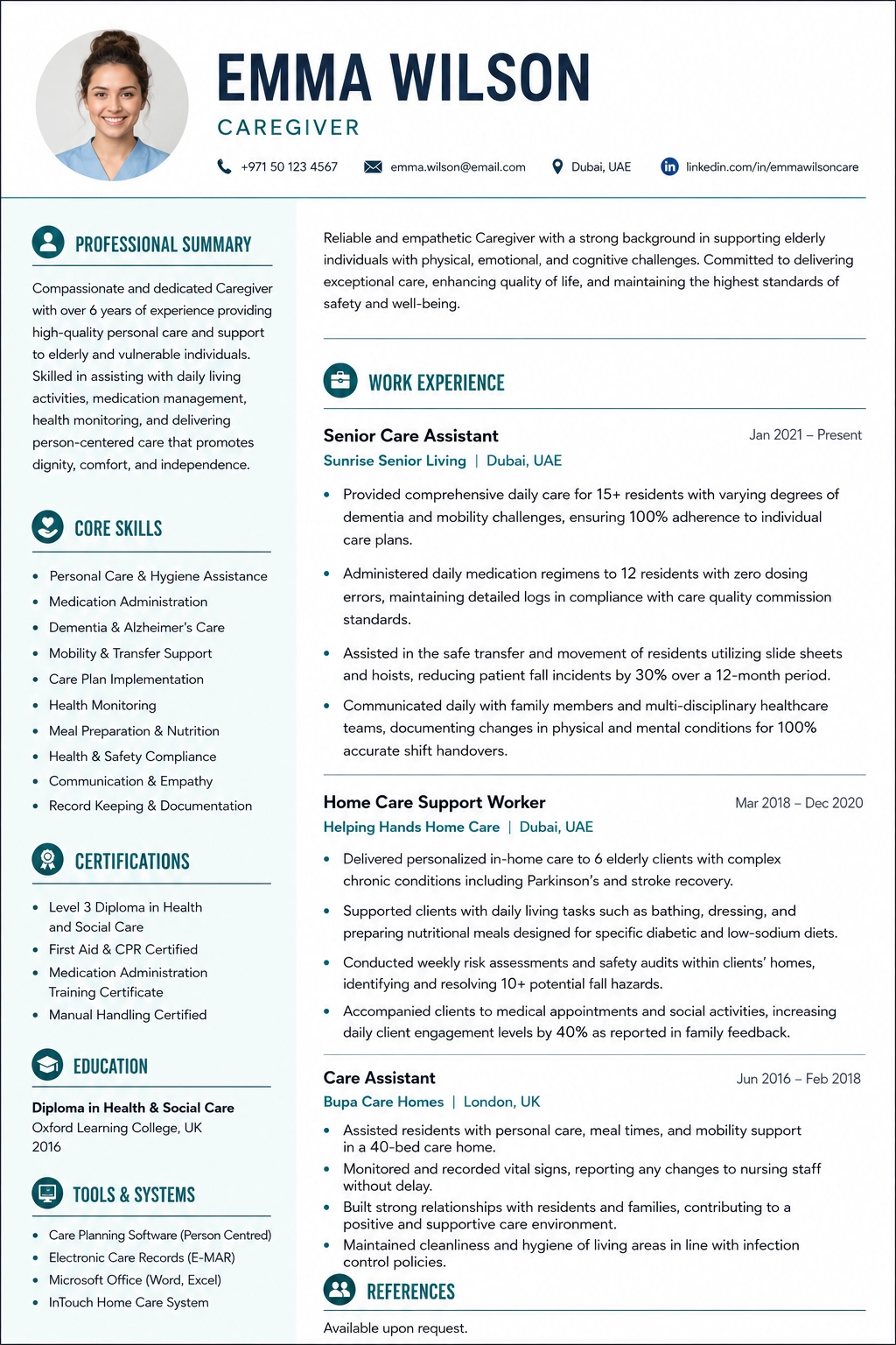 Caregiver CV Sample Template