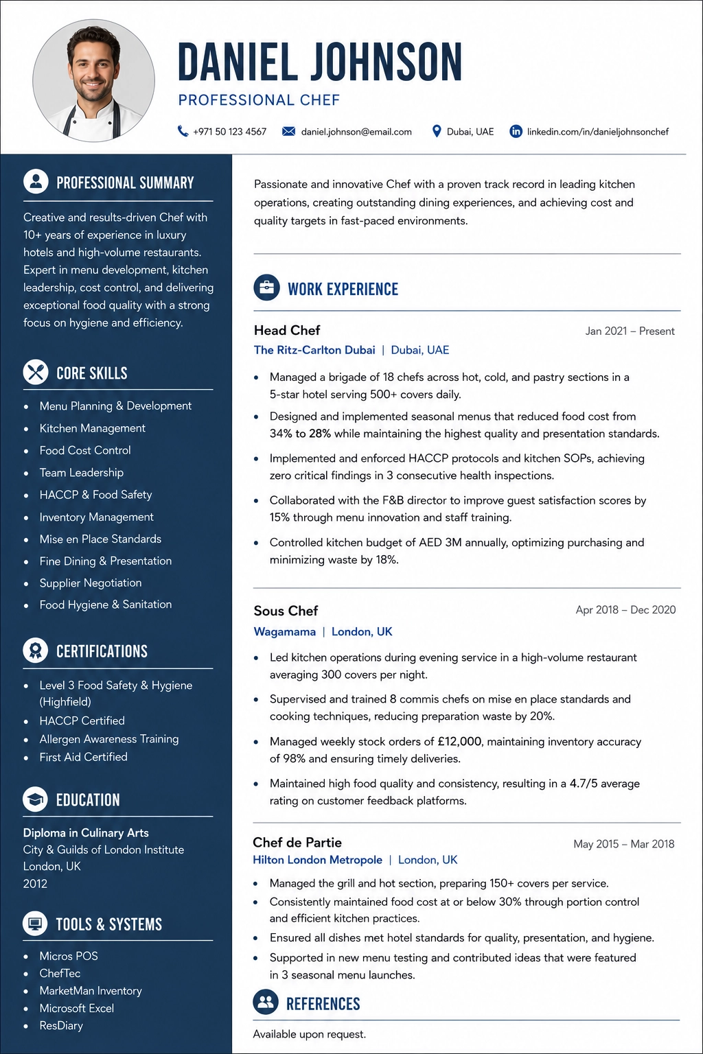 Chef CV Sample Template