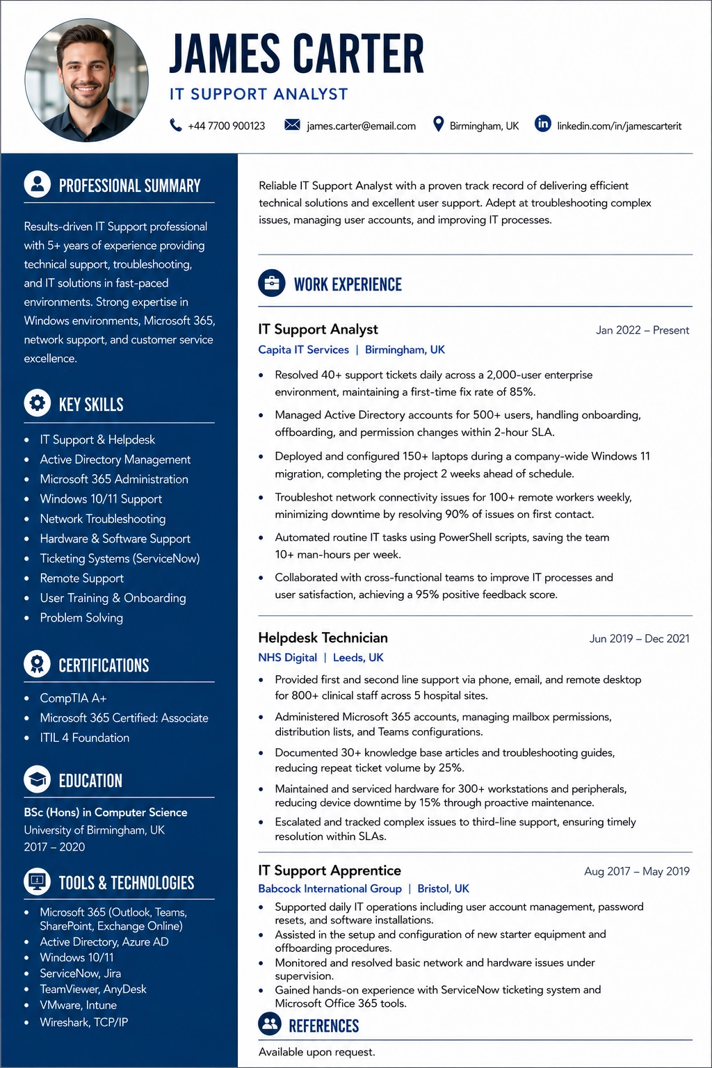 IT Support CV Sample Template