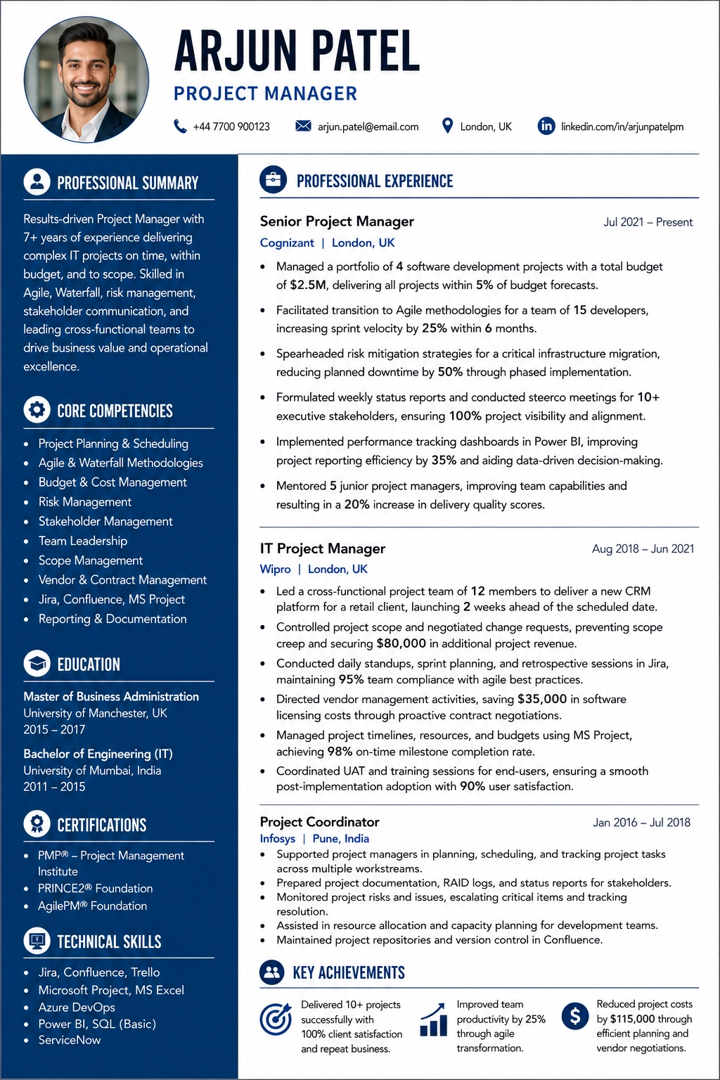 Project Manager CV Sample Template